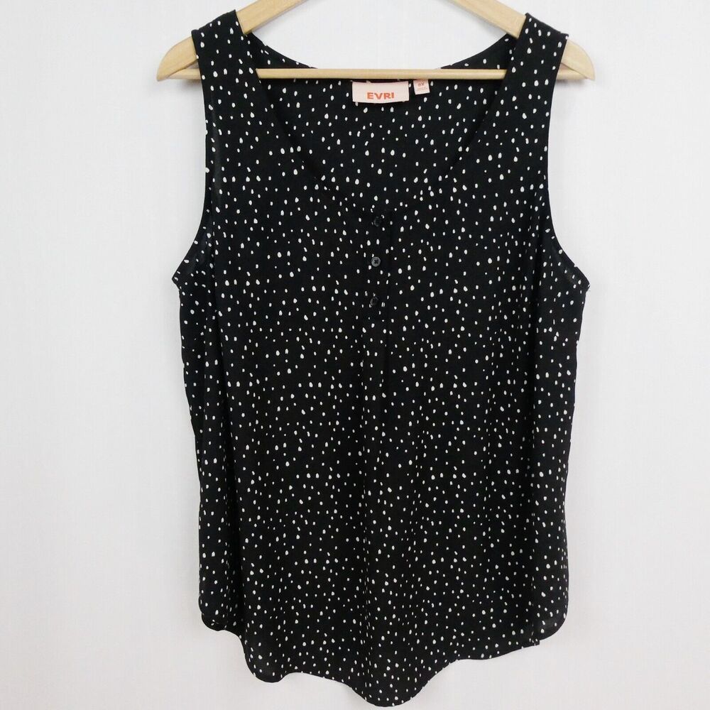 Evri‎ Polka Dot Tunic Blouse Sz 0X Black White Basic Career Dressy Casual Top